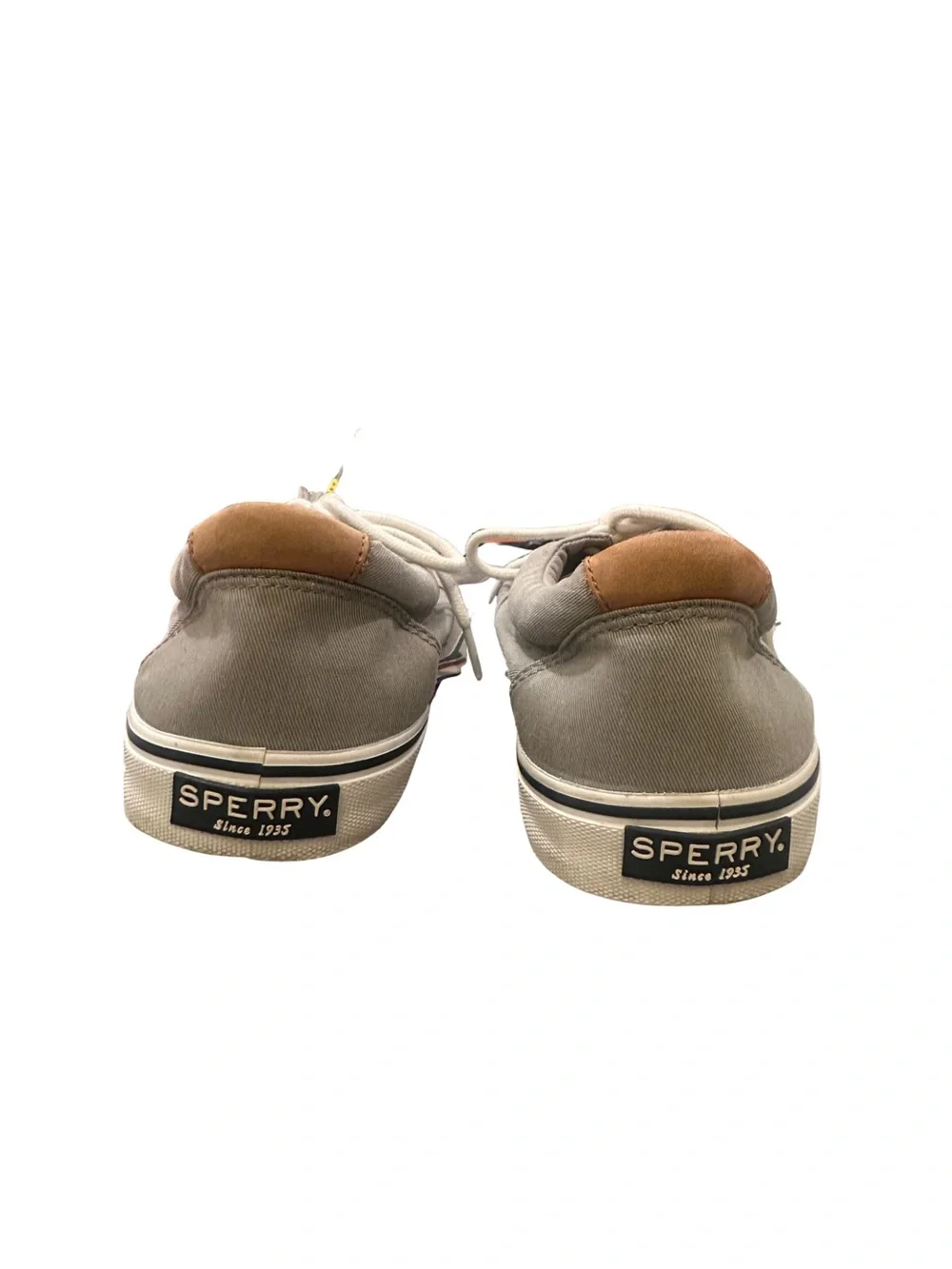 Sperry Men's Gray Canvas Boat Shoes with White Laces - Topsiders Size 11